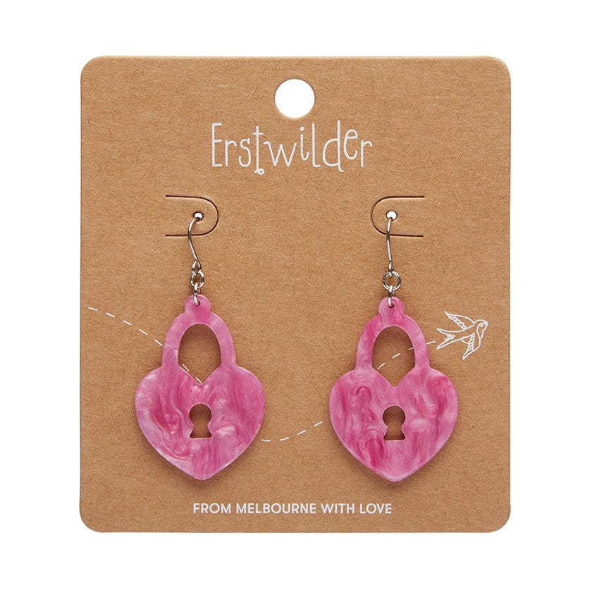 Heart Locket Ripple Drop Earrings - Pink  -  Erstwilder Essentials  -  Quirky Resin and Enamel Accessories