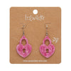 Heart Locket Ripple Drop Earrings - Pink