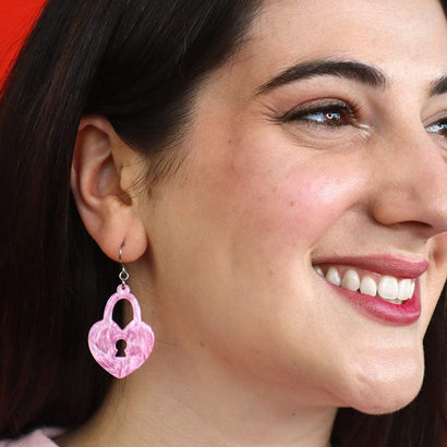 Heart Locket Ripple Drop Earrings - Pink  -  Erstwilder Essentials  -  Quirky Resin and Enamel Accessories