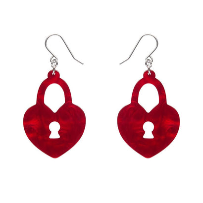 Heart Locket Ripple Drop Earrings - Red  -  Erstwilder Essentials  -  Quirky Resin and Enamel Accessories