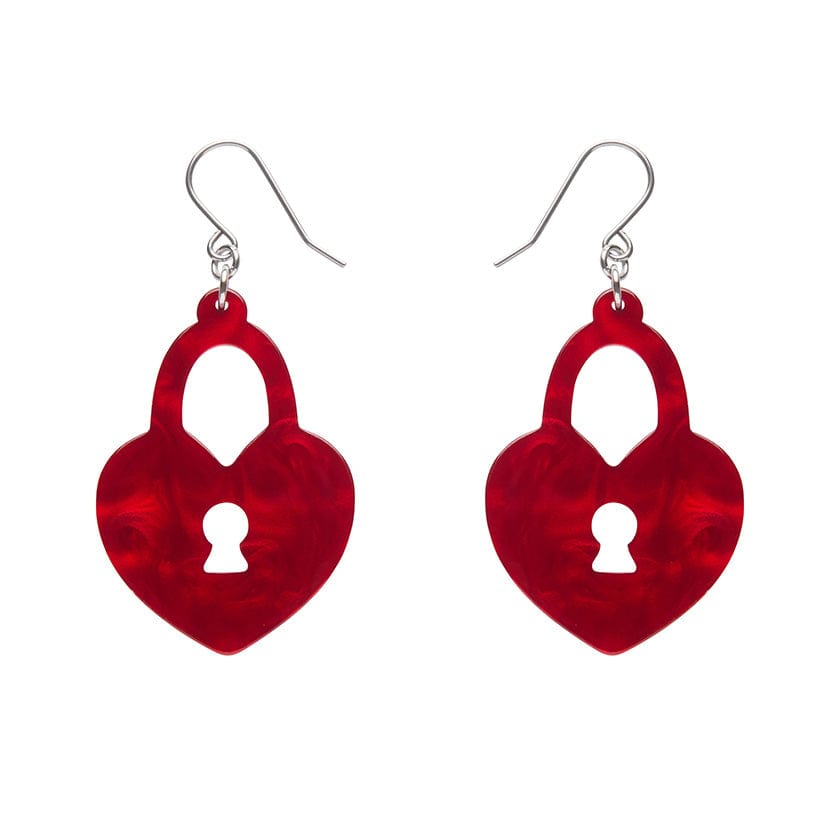 Heart Locket Ripple Drop Earrings - Red  -  Erstwilder Essentials  -  Quirky Resin and Enamel Accessories