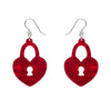 Heart Locket Ripple Drop Earrings - Red