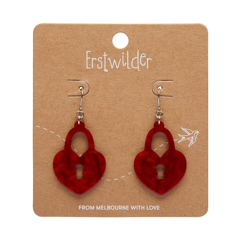 Heart Locket Ripple Drop Earrings - Red  -  Erstwilder Essentials  -  Quirky Resin and Enamel Accessories