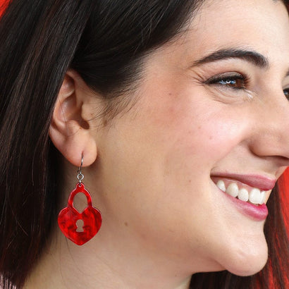 Heart Locket Ripple Drop Earrings - Red  -  Erstwilder Essentials  -  Quirky Resin and Enamel Accessories