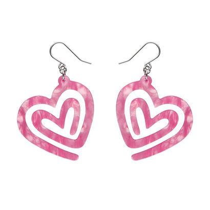 Heart Maze Ripple Drop Earrings - Pink  -  Erstwilder Essentials  -  Quirky Resin and Enamel Accessories