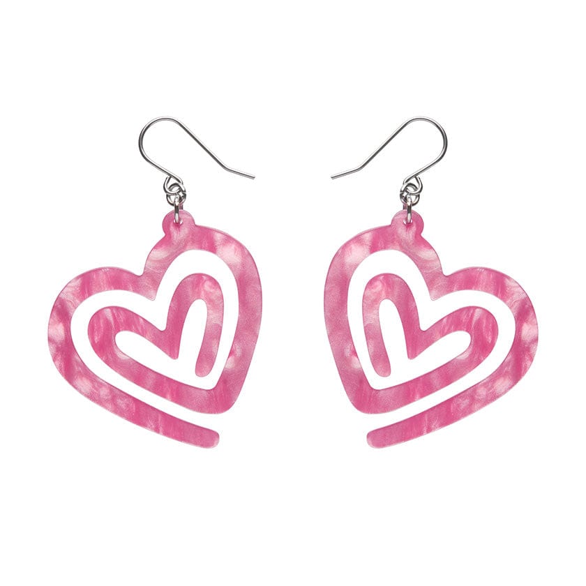 Heart Maze Ripple Drop Earrings - Pink  -  Erstwilder Essentials  -  Quirky Resin and Enamel Accessories