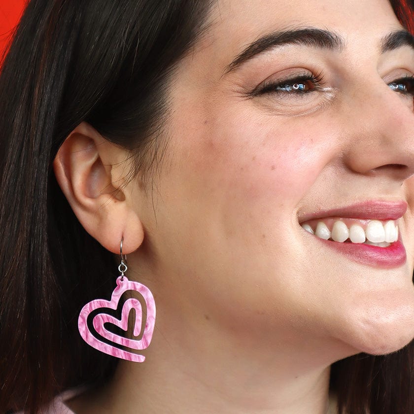 Heart Maze Ripple Drop Earrings - Pink  -  Erstwilder Essentials  -  Quirky Resin and Enamel Accessories