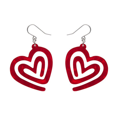 Heart Maze Ripple Drop Earrings - Red  -  Erstwilder Essentials  -  Quirky Resin and Enamel Accessories