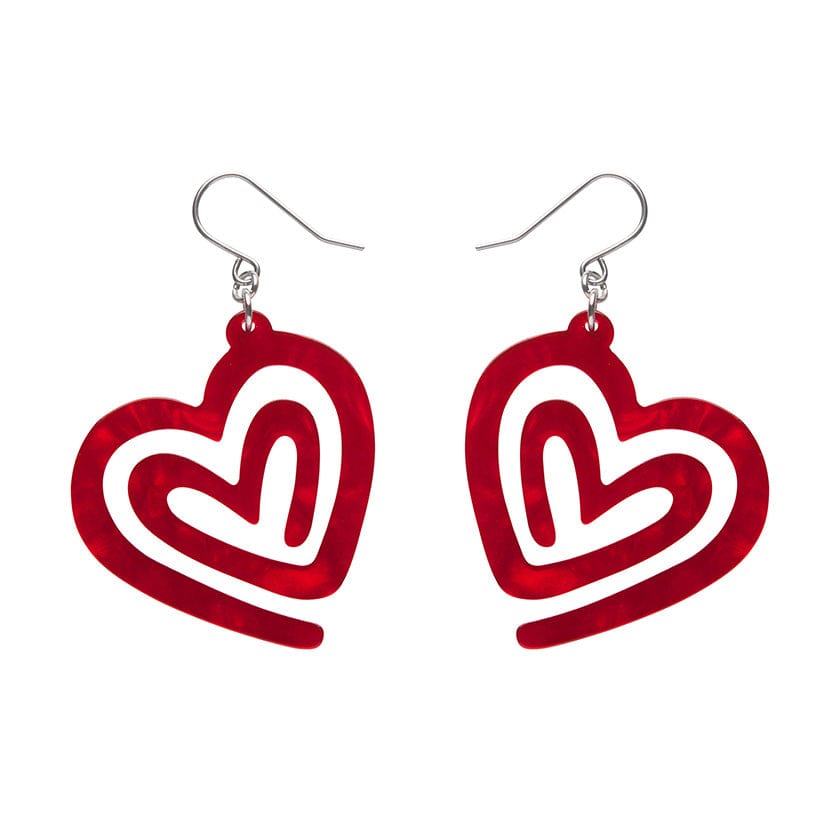 Heart Maze Ripple Drop Earrings - Red  -  Erstwilder Essentials  -  Quirky Resin and Enamel Accessories