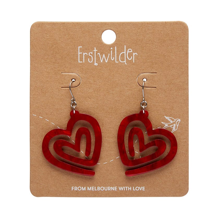 Heart Maze Ripple Drop Earrings - Red  -  Erstwilder Essentials  -  Quirky Resin and Enamel Accessories