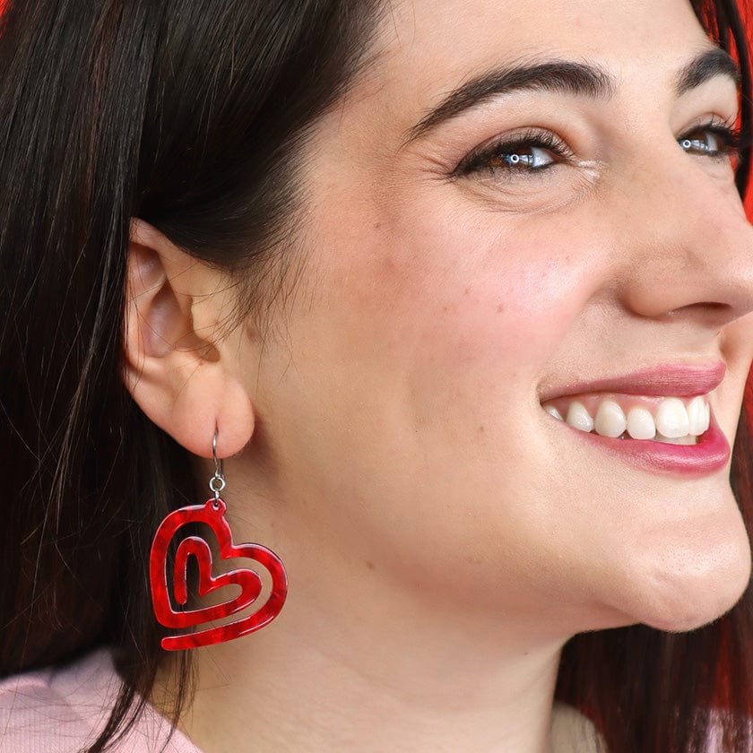 Heart Maze Ripple Drop Earrings - Red  -  Erstwilder Essentials  -  Quirky Resin and Enamel Accessories