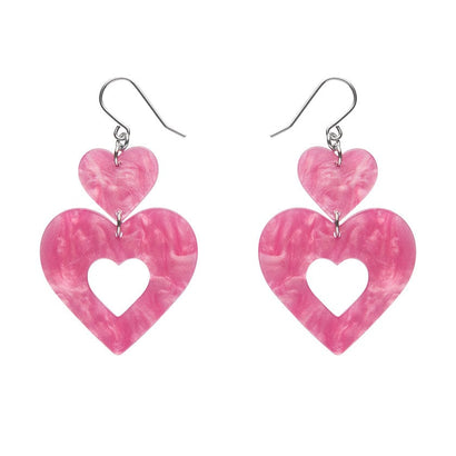 Double Heart Ripple Drop Earrings - Pink  -  Erstwilder Essentials  -  Quirky Resin and Enamel Accessories