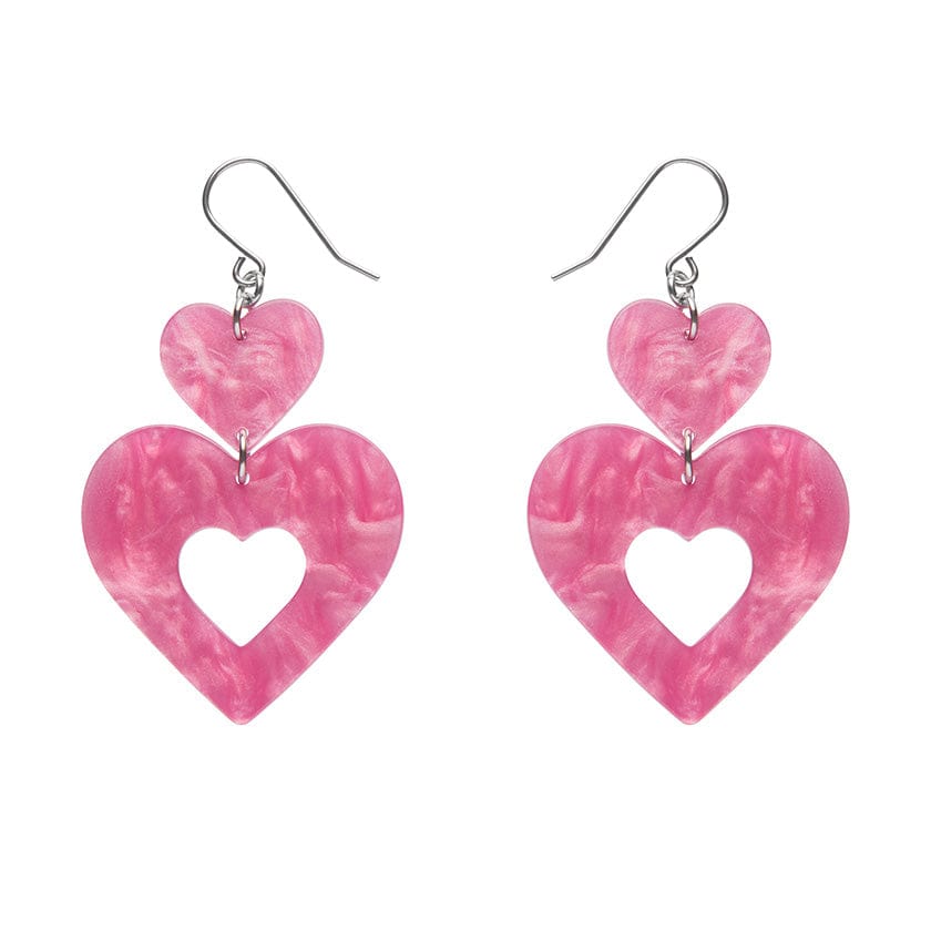 Double Heart Ripple Drop Earrings - Pink  -  Erstwilder Essentials  -  Quirky Resin and Enamel Accessories