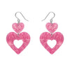 Double Heart Ripple Drop Earrings - Pink