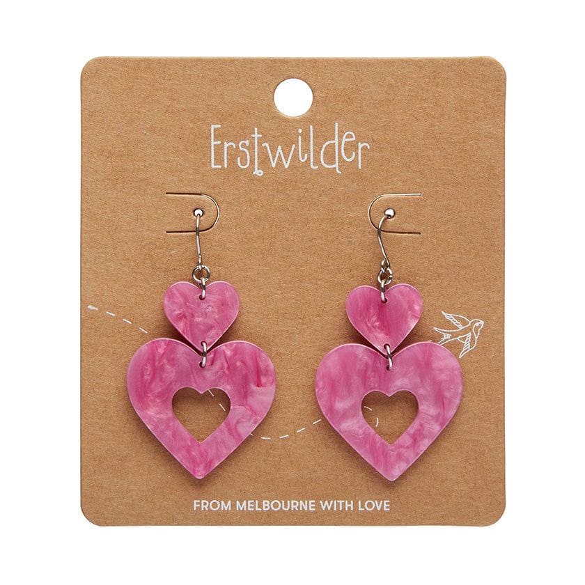 Double Heart Ripple Drop Earrings - Pink  -  Erstwilder Essentials  -  Quirky Resin and Enamel Accessories