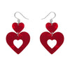 Double Heart Ripple Drop Earrings - Red