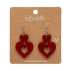 Double Heart Ripple Drop Earrings - Red