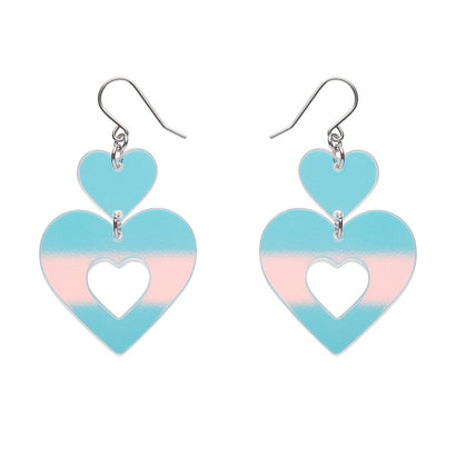 Double Heart Drop Earrings - Iridescent  -  Erstwilder Essentials  -  Quirky Resin and Enamel Accessories