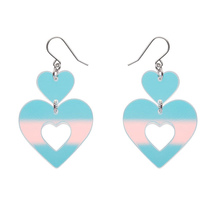 Double Heart Drop Earrings - Iridescent  -  Erstwilder Essentials  -  Quirky Resin and Enamel Accessories