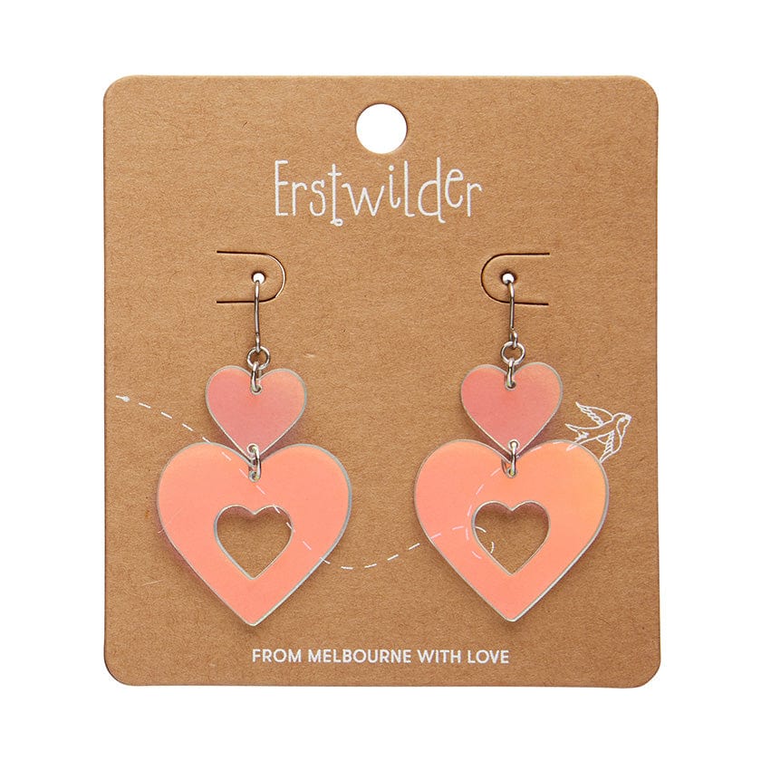 Double Heart Drop Earrings - Iridescent  -  Erstwilder Essentials  -  Quirky Resin and Enamel Accessories