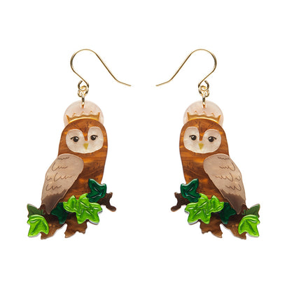 Regal Woodland Owl Drop Earrings  -  Erstwilder  -  Quirky Resin and Enamel Accessories