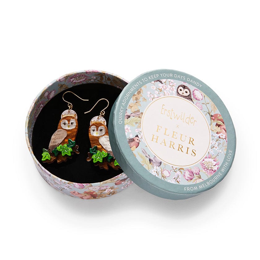 Regal Woodland Owl Drop Earrings  -  Erstwilder  -  Quirky Resin and Enamel Accessories