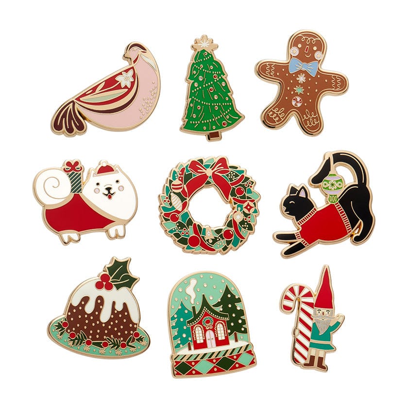 Merry Kitschmas Enamel Pin Pack - 9 Piece  -  Erstwilder  -  Quirky Resin and Enamel Accessories