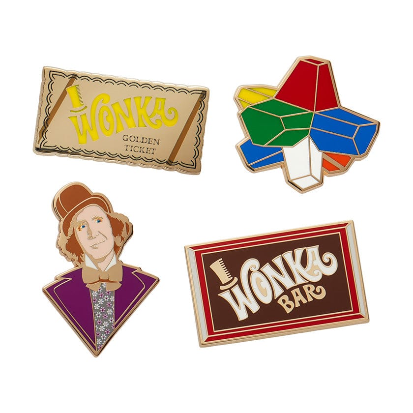 Willy Wonka Enamel Pin Pack - 4 Piece  -  Erstwilder  -  Quirky Resin and Enamel Accessories