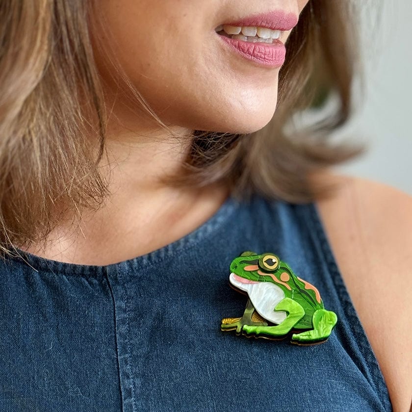 Frodo the Frog Brooch  -  Erstwilder  -  Quirky Resin and Enamel Accessories