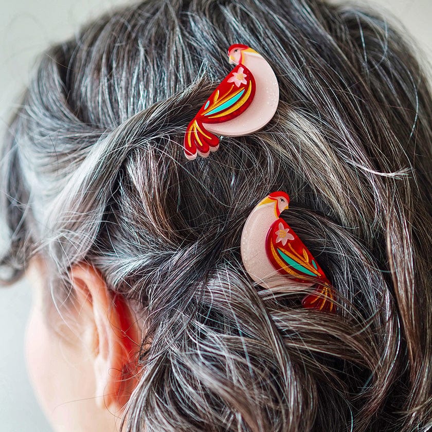 Partridge Perfection Hair Clips Set - 2 Piece  -  Erstwilder  -  Quirky Resin and Enamel Accessories