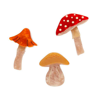 Field Of Mushrooms Mini Brooch Set  -  Erstwilder  -  Quirky Resin and Enamel Accessories