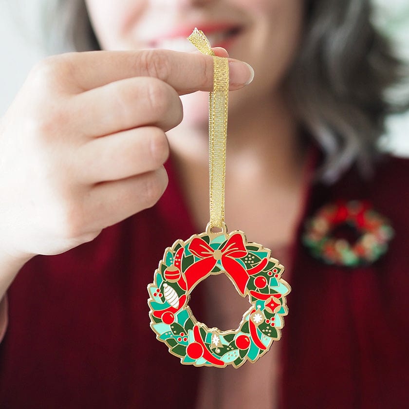 Evergreen Wreath Enamel Tree Ornament  -  Erstwilder  -  Quirky Resin and Enamel Accessories