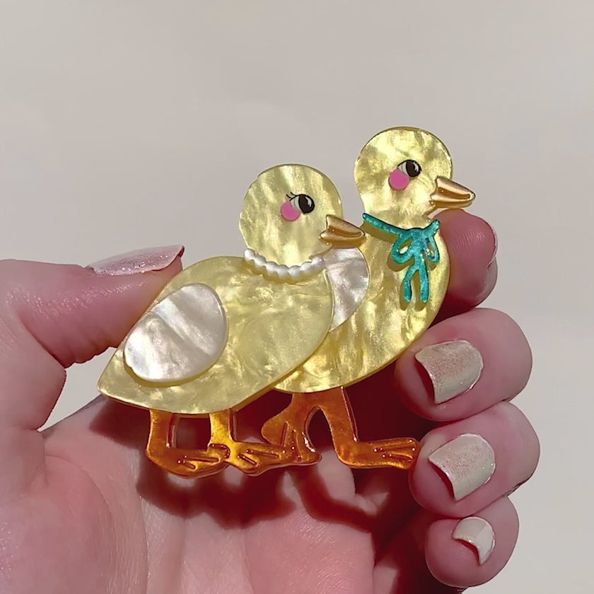 Brooch Girl With Ducks Hand Painted One good Of A Kind