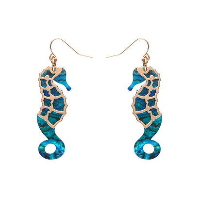 Seahorse Textured Resin Drop Earrings - Blue  -  Erstwilder  -  Quirky Resin and Enamel Accessories